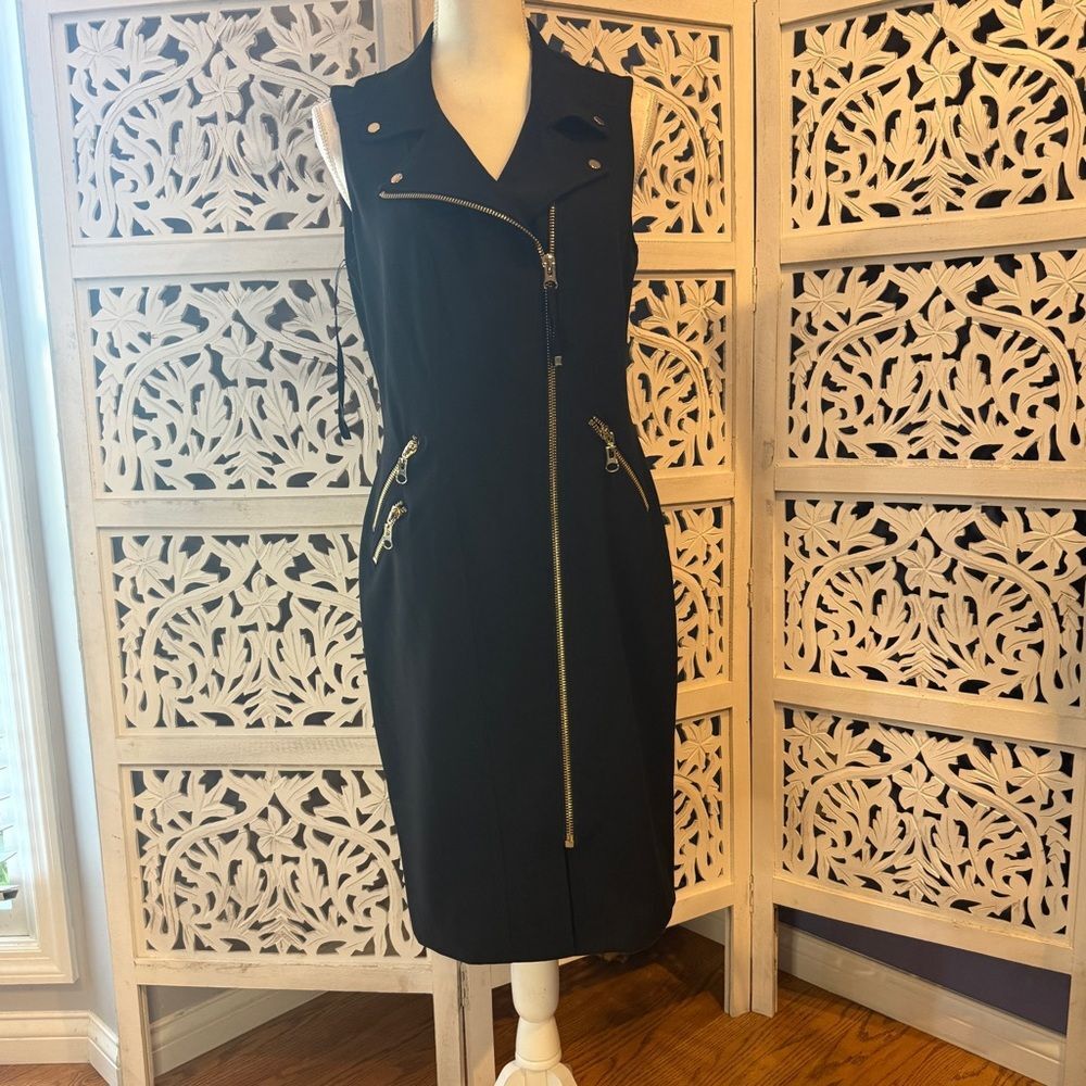 Calvin Klein Black Midi Dress with Zipper Accents NWT Sz 8